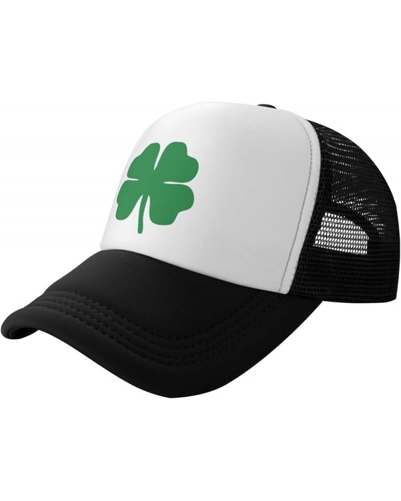 Green 4 Leaf Clover Trucker Hat - Mesh Baseball Snapback Cap for Men Or Women Outdoors Black Black $14.58 Baseball Caps