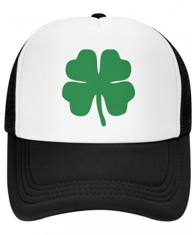 Green 4 Leaf Clover Trucker Hat - Mesh Baseball Snapback Cap for Men Or Women Outdoors Black Black $14.58 Baseball Caps