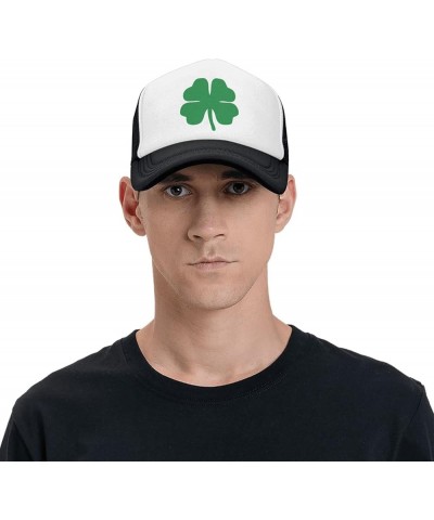 Green 4 Leaf Clover Trucker Hat - Mesh Baseball Snapback Cap for Men Or Women Outdoors Black Black $14.58 Baseball Caps