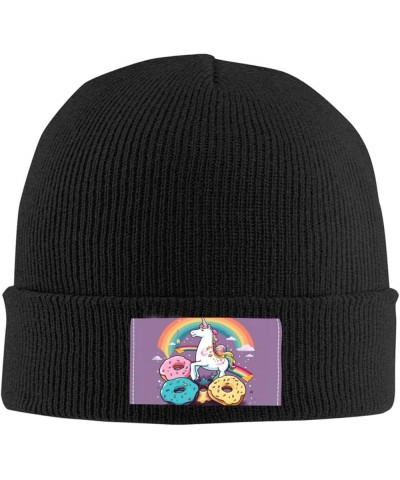 Unicorns Doughnut Rainbow Printed Beanie Hat for Women Men,Acrylic Knit Hats,Winter Warm Hats,Soft Knit Ski Hats Unisex Black...