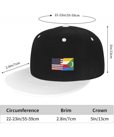 Torn Style American and The Comoros Flags Snapback Hat Flat Bill Hat Baseball Cap for Men Women Flat Brim Hats White $14.12 B...