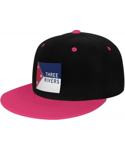 Flag of Three Rivers, Michigan Snapback Hat for Men Women Baseball Cap Trucker Flat Bill Hats Dad Caps Pink $14.30 Baseball Caps