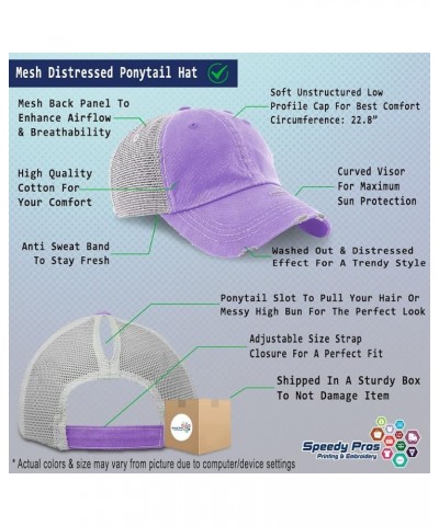 Womens Ponytail Cap I Am Strong Style B Cotton Distressed Trucker Hats Lavender $12.47 Baseball Caps