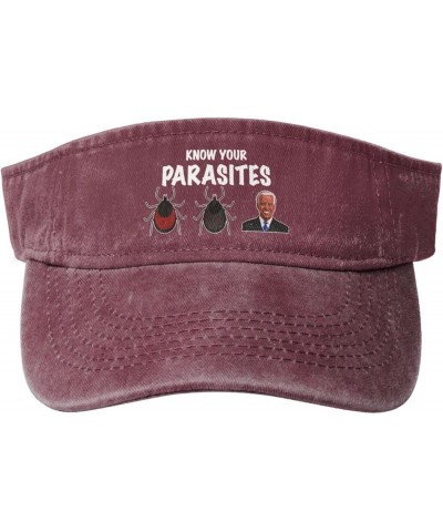 Know Your Parasites Biden Hat Sun Visor Hats for Women Men Funny Adjustable Summer Golf Caps Red $11.13 Visors