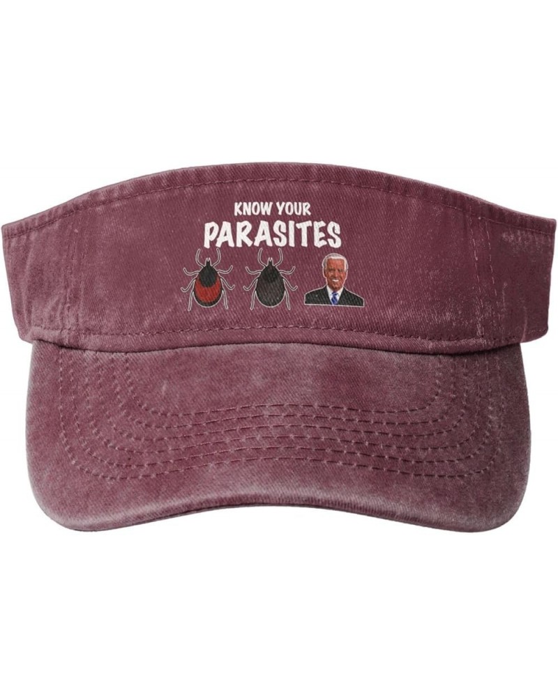 Know Your Parasites Biden Hat Sun Visor Hats for Women Men Funny Adjustable Summer Golf Caps Red $11.13 Visors