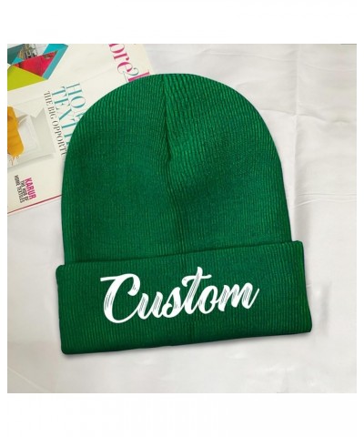 Custom Beanie Hat Personalized Winter Knitted Hat Add Design Your Own Text/Logo/Image Beanie Blackish Green $7.34 Skullies & ...