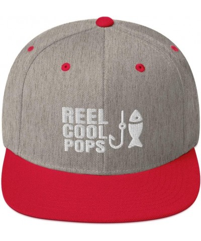 Reel Cool Pops Fishing Fisherman Fish Flatbrim Flat Brim Snapback Hat Cap Heather Grey/ Red $20.56 Baseball Caps