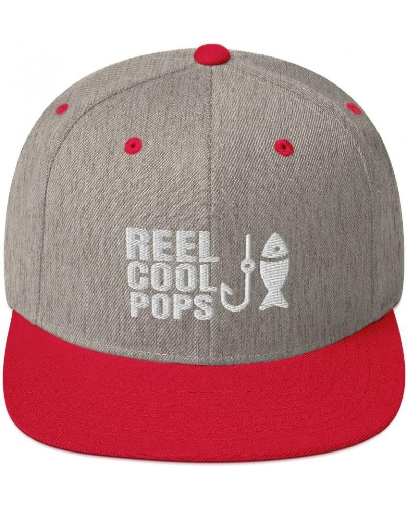 Reel Cool Pops Fishing Fisherman Fish Flatbrim Flat Brim Snapback Hat Cap Heather Grey/ Red $20.56 Baseball Caps