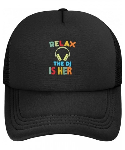 Relax The DJ's Here Hat Adult Mesh Baseball Cap Trucker Sun Visor Outdoor Sports Cap for Men Women Black $11.30 Baseball Caps