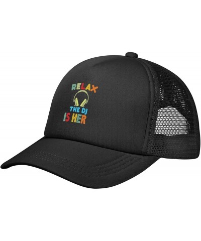 Relax The DJ's Here Hat Adult Mesh Baseball Cap Trucker Sun Visor Outdoor Sports Cap for Men Women Black $11.30 Baseball Caps