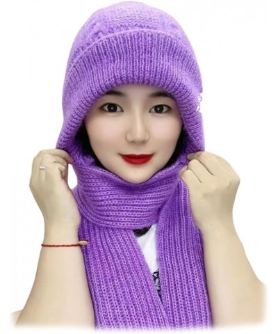 Integrated Ear Protection Windproof Cap Scarf, Knitting Thick Warm Ear Guard Hat Purple $9.50 Skullies & Beanies