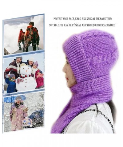 Integrated Ear Protection Windproof Cap Scarf, Knitting Thick Warm Ear Guard Hat Purple $9.50 Skullies & Beanies