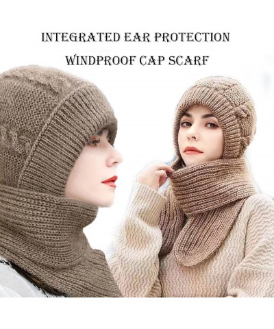 Integrated Ear Protection Windproof Cap Scarf, Knitting Thick Warm Ear Guard Hat Purple $9.50 Skullies & Beanies