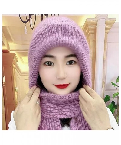 Integrated Ear Protection Windproof Cap Scarf, Knitting Thick Warm Ear Guard Hat Purple $9.50 Skullies & Beanies