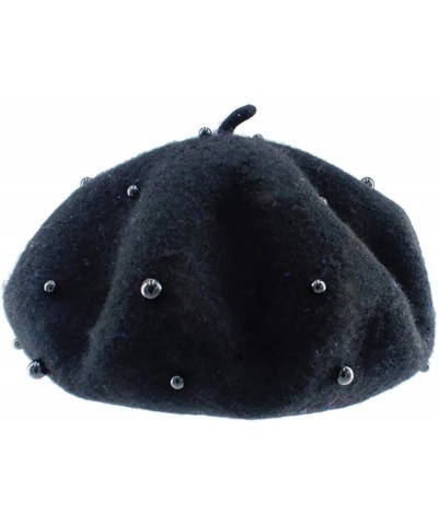 Toddler Wool Pearl Beret, French Style Fashion Beret Hat Winter Retro Solid Color Baby Girl Beret Cap Black $8.12 Berets