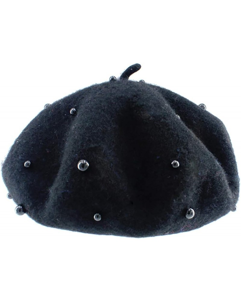 Toddler Wool Pearl Beret, French Style Fashion Beret Hat Winter Retro Solid Color Baby Girl Beret Cap Black $8.12 Berets