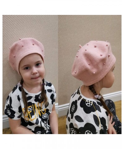 Toddler Wool Pearl Beret, French Style Fashion Beret Hat Winter Retro Solid Color Baby Girl Beret Cap Black $8.12 Berets