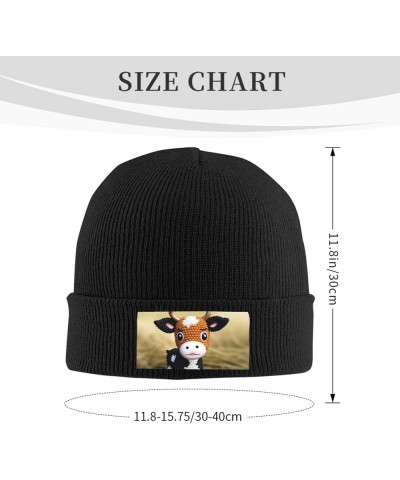 Beanie Hats for Women Men Knit Hat Cute Little Cow Calf Pattern Print Beanies Cap Fashion Cuffed Sports Hat Black $11.99 Skul...