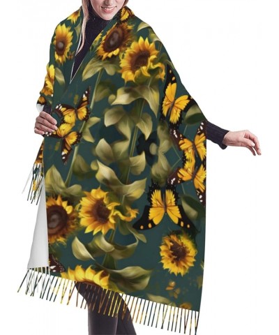 sunflowers flowers print Winter Warm Scarfs for Women, Pashmina Shawls Wraps, Large Warm Soft Scarves Sunflower Floral Butter...