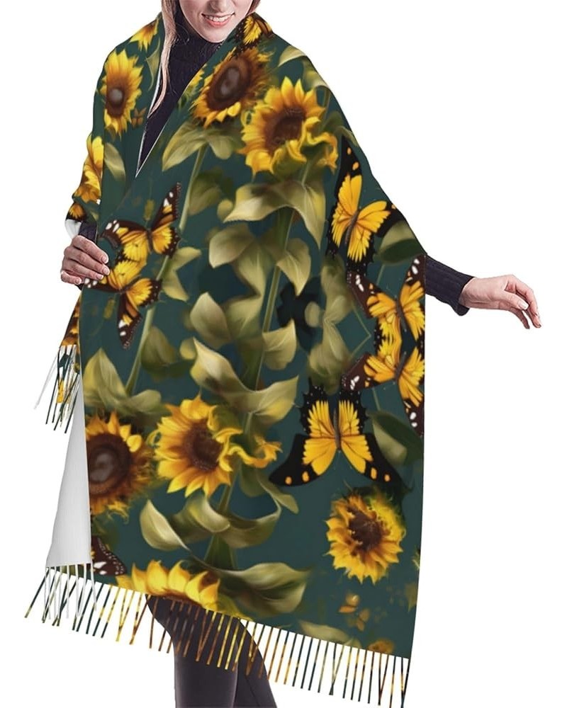 sunflowers flowers print Winter Warm Scarfs for Women, Pashmina Shawls Wraps, Large Warm Soft Scarves Sunflower Floral Butter...