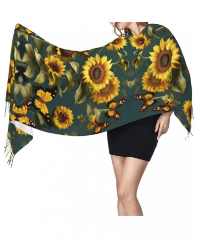 sunflowers flowers print Winter Warm Scarfs for Women, Pashmina Shawls Wraps, Large Warm Soft Scarves Sunflower Floral Butter...