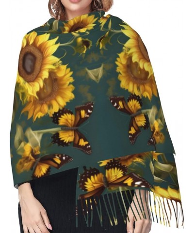 sunflowers flowers print Winter Warm Scarfs for Women, Pashmina Shawls Wraps, Large Warm Soft Scarves Sunflower Floral Butter...