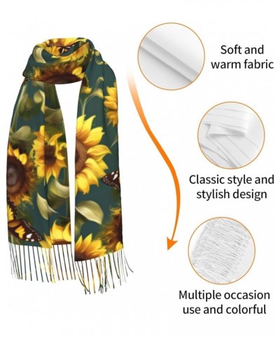 sunflowers flowers print Winter Warm Scarfs for Women, Pashmina Shawls Wraps, Large Warm Soft Scarves Sunflower Floral Butter...