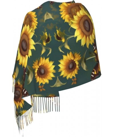 sunflowers flowers print Winter Warm Scarfs for Women, Pashmina Shawls Wraps, Large Warm Soft Scarves Sunflower Floral Butter...