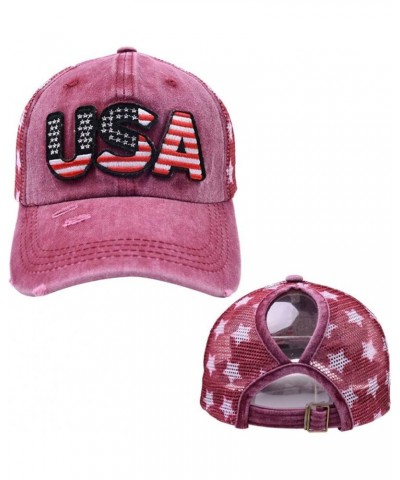 Retro Embroidery Women Ponytail Baseball Cap Trucker Hat Mesh Cap Gorras Baseball Ponycap Wine Red $9.93 Baseball Caps