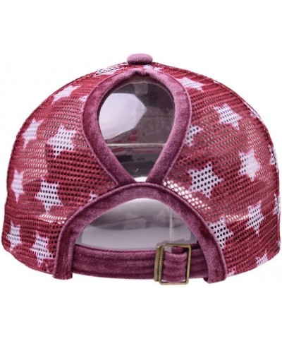 Retro Embroidery Women Ponytail Baseball Cap Trucker Hat Mesh Cap Gorras Baseball Ponycap Wine Red $9.93 Baseball Caps