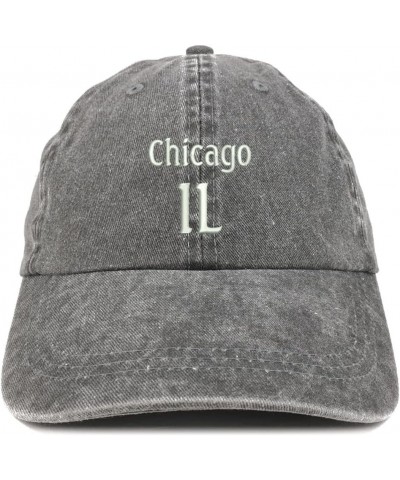 Chicago IL Embroidered Pigment Dyed Washed Baseball Cap Black $12.25 Baseball Caps