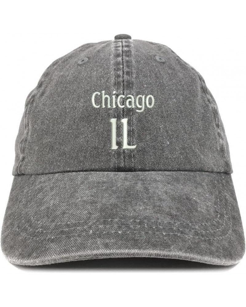 Chicago IL Embroidered Pigment Dyed Washed Baseball Cap Black $12.25 Baseball Caps