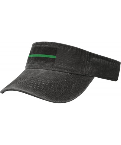 Thin Green Line Flag Sun Visor Hats for Women Men Sun Hat Cotton Golf Hat Vintage Baseball Cap Black $14.53 Sun Hats