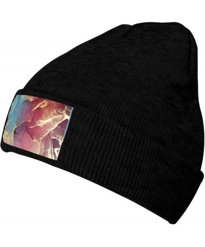 Marble Texture Print Unisex Lightweight Knit Hat Cap Multifunctional Beanie for Travel, Hiking,Skiing Black $12.54 Skullies &...