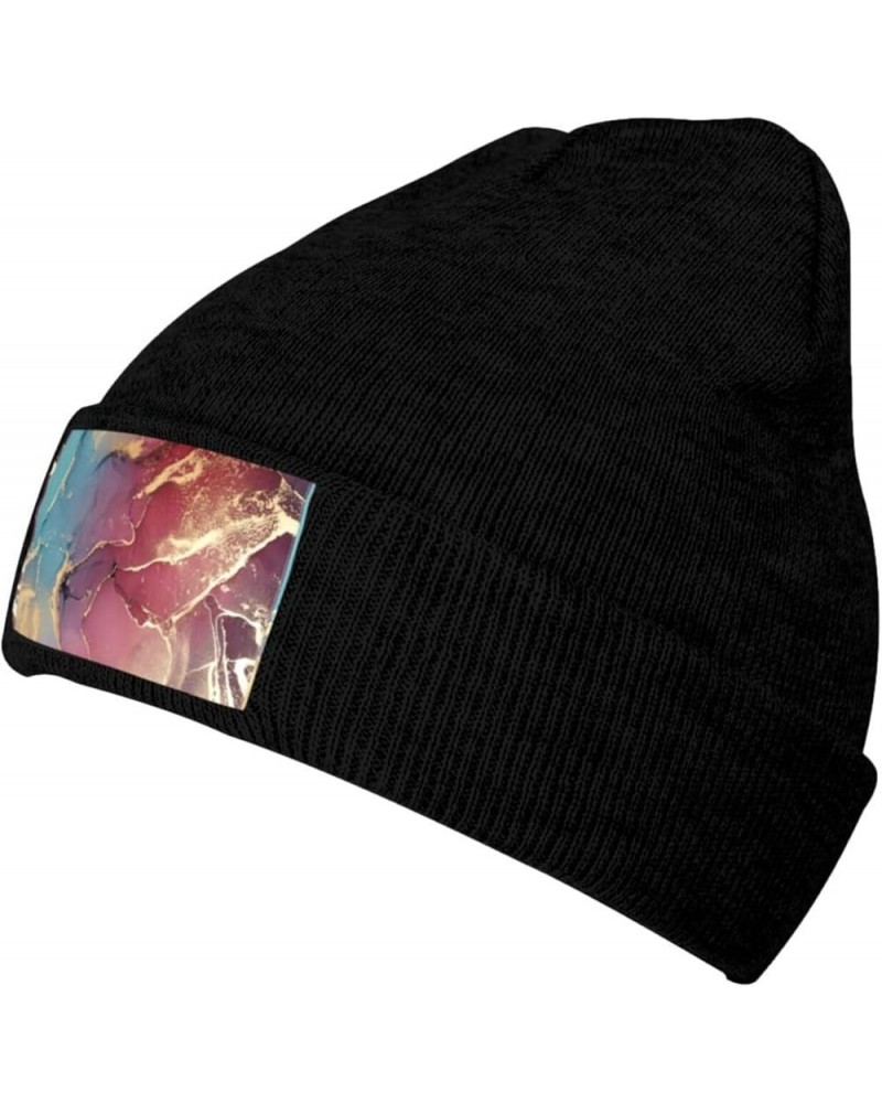 Marble Texture Print Unisex Lightweight Knit Hat Cap Multifunctional Beanie for Travel, Hiking,Skiing Black $12.54 Skullies &...