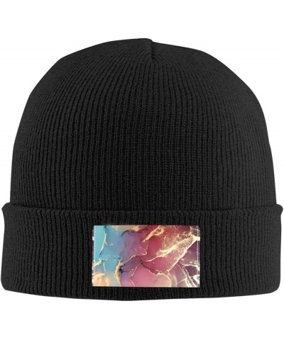 Marble Texture Print Unisex Lightweight Knit Hat Cap Multifunctional Beanie for Travel, Hiking,Skiing Black $12.54 Skullies &...