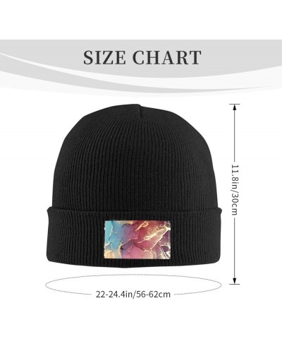 Marble Texture Print Unisex Lightweight Knit Hat Cap Multifunctional Beanie for Travel, Hiking,Skiing Black $12.54 Skullies &...