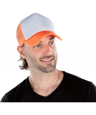 Retro Foam Trucker Hat Summer Mesh Cap Solid Blank Hat for Mens Womens Adjustable Snapback Vintage Strap White/Neon Orange $1...