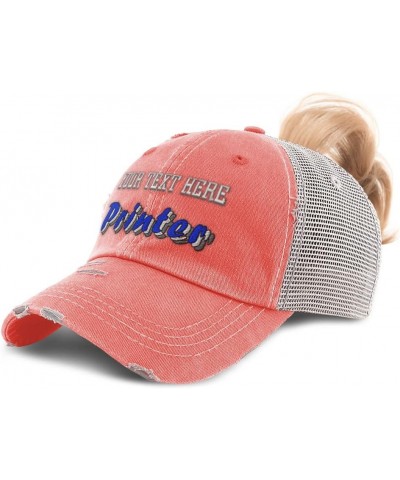 Custom Womens Ponytail Cap Printer Print Cotton Impression Distressed Trucker Hat Coral Personalized Text Here $14.21 Basebal...