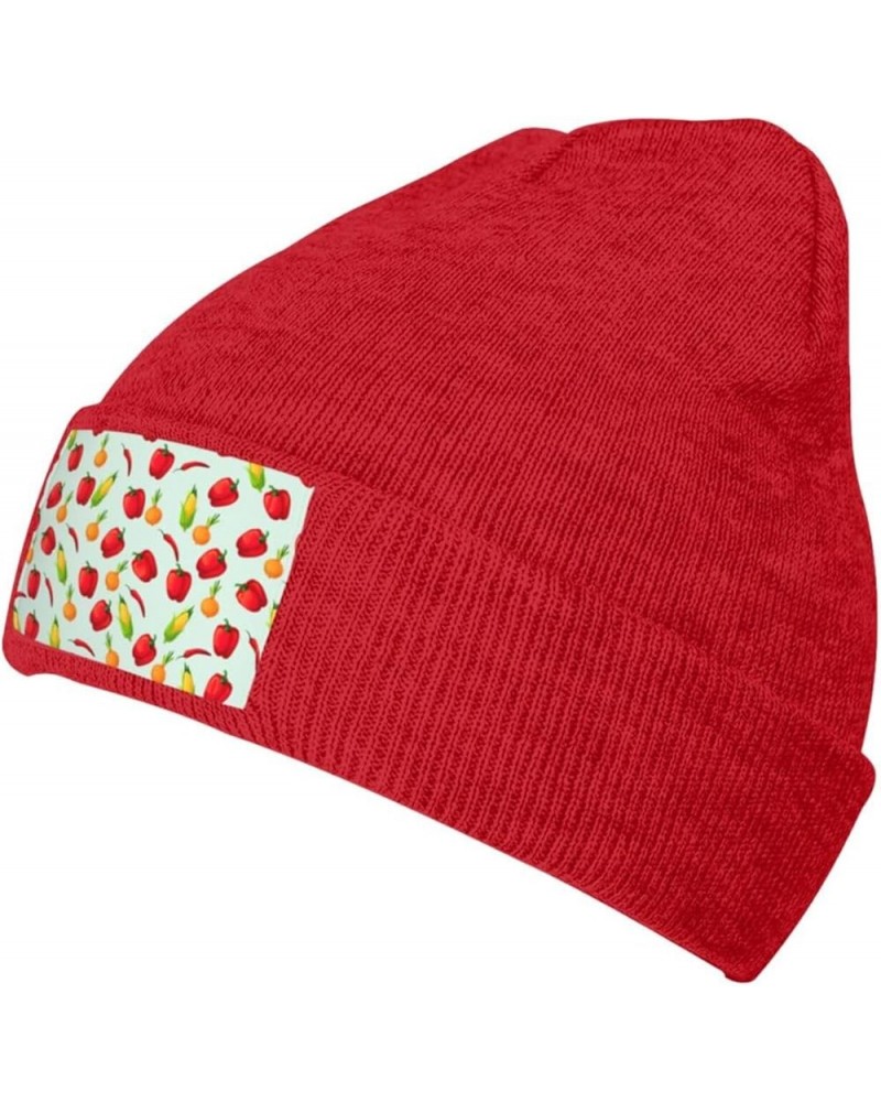 Vegetable Corn Print Unisex Soft Warm Beanie Hat for Men Women Elastic Lightweight Skiing Knitted Hat Red $13.22 Skullies & B...