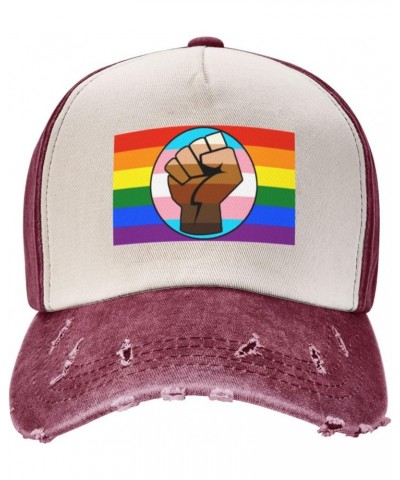 LGBT Gay Trans Pride BLM Fist Flag Upgrade Your Style with Funny Adjustable Cotton Baseball Caps for Men and Women Dark Red $...