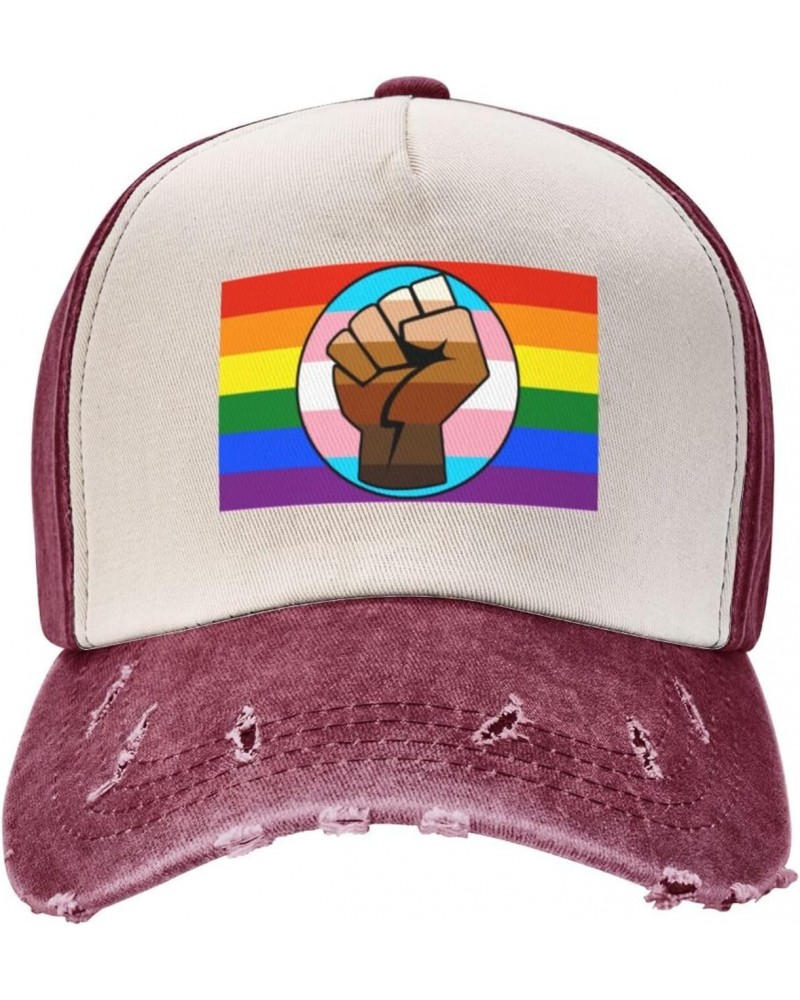 LGBT Gay Trans Pride BLM Fist Flag Upgrade Your Style with Funny Adjustable Cotton Baseball Caps for Men and Women Dark Red $...