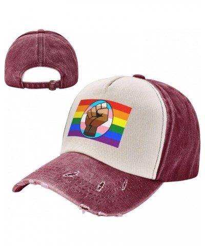 LGBT Gay Trans Pride BLM Fist Flag Upgrade Your Style with Funny Adjustable Cotton Baseball Caps for Men and Women Dark Red $...