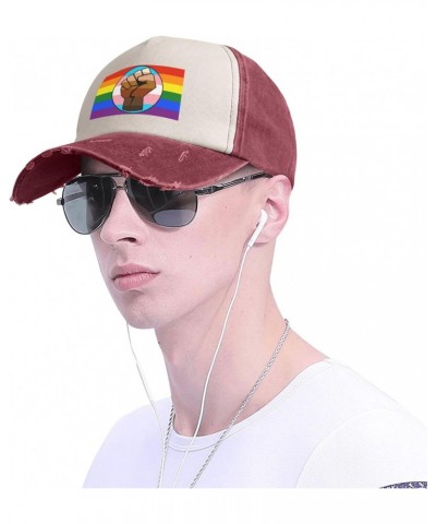 LGBT Gay Trans Pride BLM Fist Flag Upgrade Your Style with Funny Adjustable Cotton Baseball Caps for Men and Women Dark Red $...