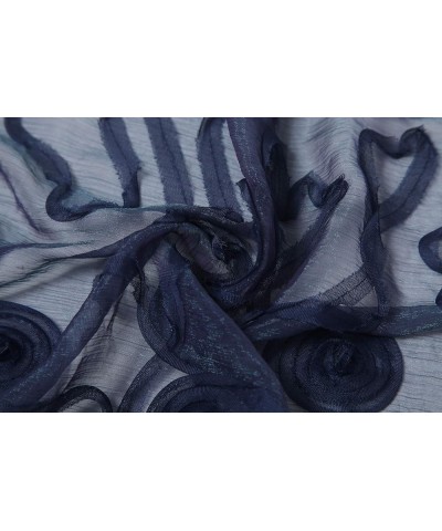 Lightweight Triangle Floral Fashion Lace Fringe Scarf Wrap for Women Navy $8.81 Scarves