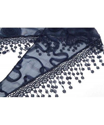 Lightweight Triangle Floral Fashion Lace Fringe Scarf Wrap for Women Navy $8.81 Scarves