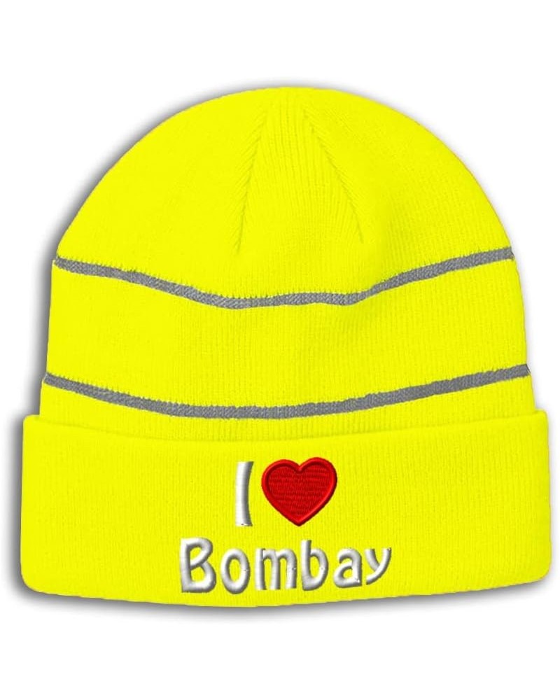 Custom Reflective Beanie I (Love) Bombay Red Heart Pet Lovers Cats High Visibility Running Gear for Men & Women 1 Size Neon Y...