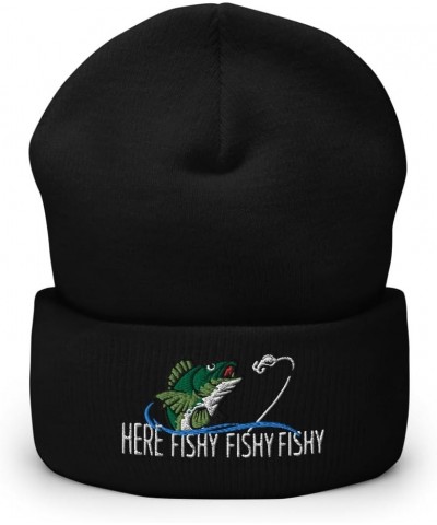 Walleye Fishing Here Fishy Fisherman Beanie Hat for Men Women Black Acrylic $16.63 Skullies & Beanies