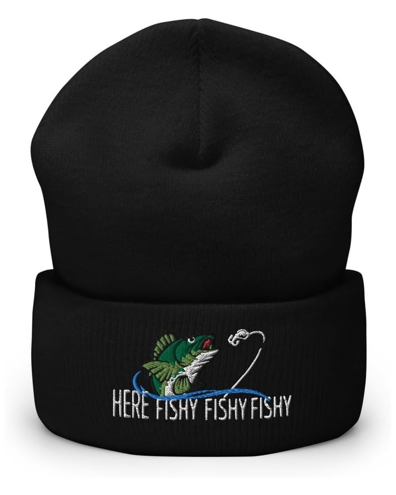 Walleye Fishing Here Fishy Fisherman Beanie Hat for Men Women Black Acrylic $16.63 Skullies & Beanies