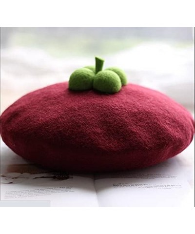 Japan Fruits Orange Peach Beret Cute Lolita Girl Hat Painter Cap Accessories for Women Gift Dark Purple Mangosteen $16.46 Berets